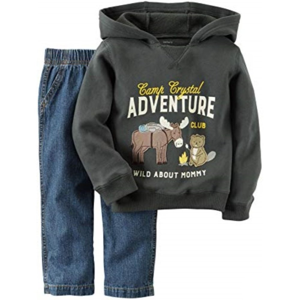 Carter's Gray Fleece Hoodie & Denim Pants 2pc Set